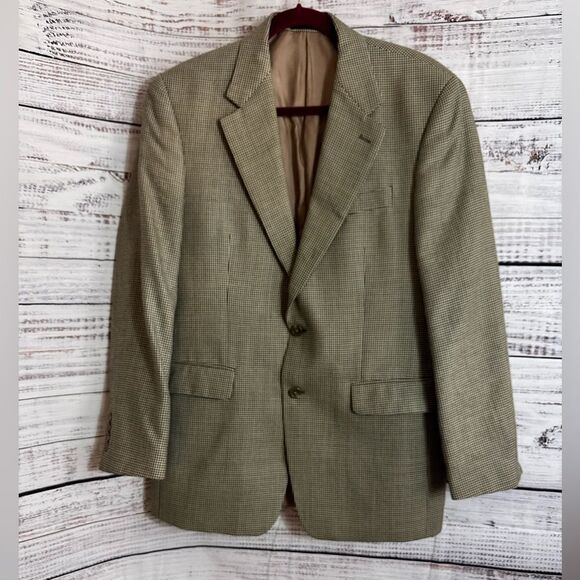 Lauren Ralph Lauren Blazer Mens Sz 40 Tan Houndstooth Sport Coat Silk Wool Blend - Picture 2 of 13